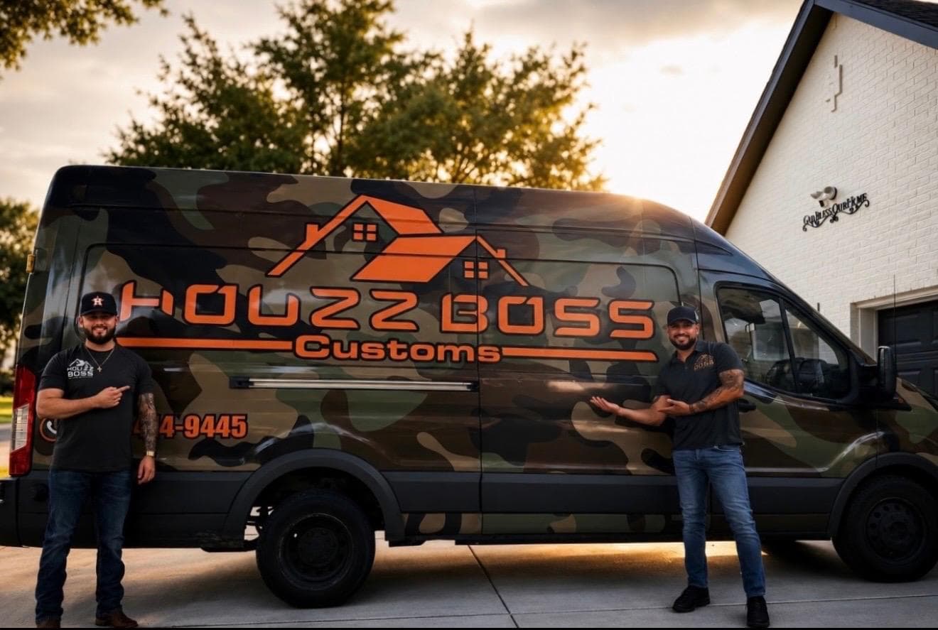 Victor and Alex with the Houzz Boss Customs work van in Houston